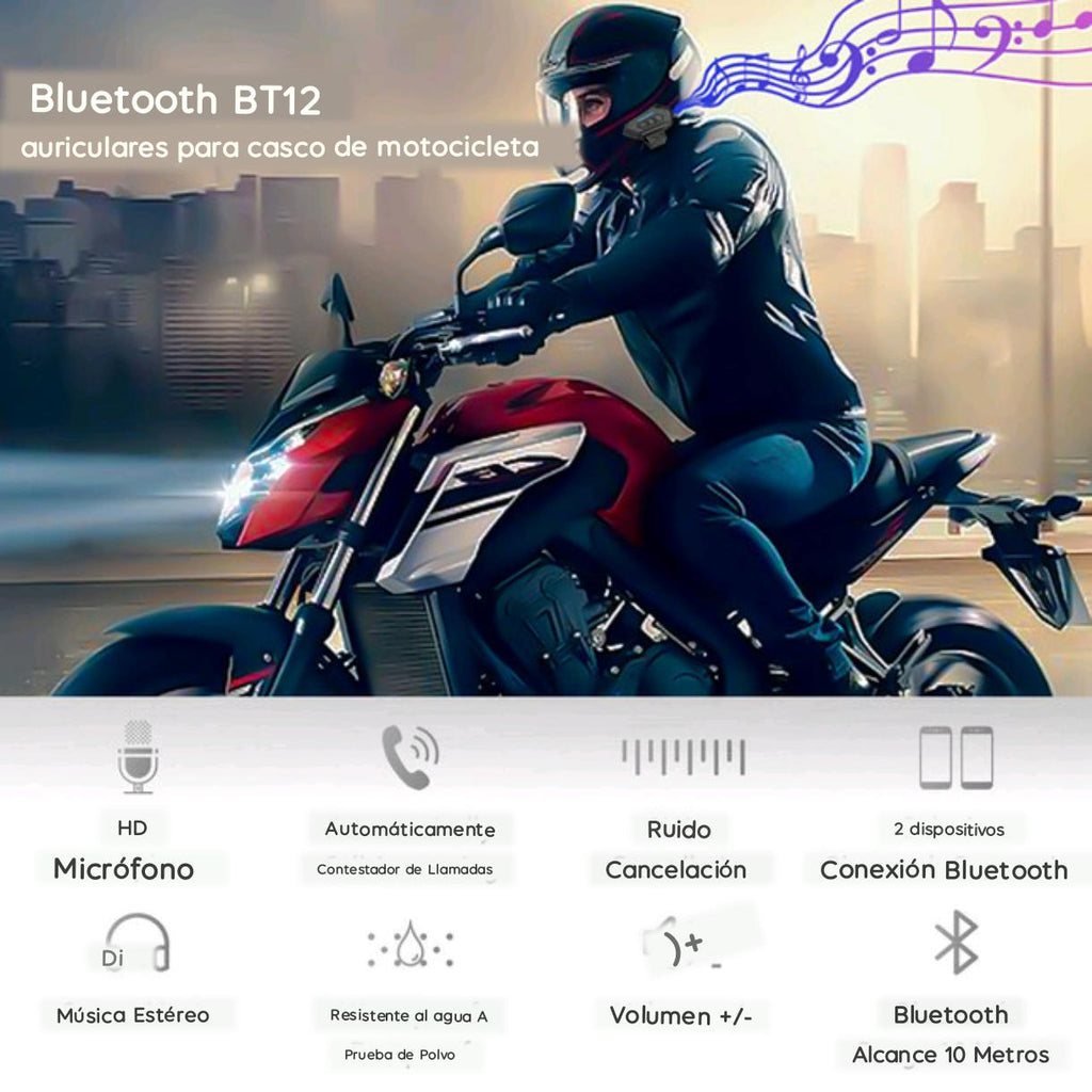 Audífonos Bluetooth para Casco de Moto BT-12🏍️