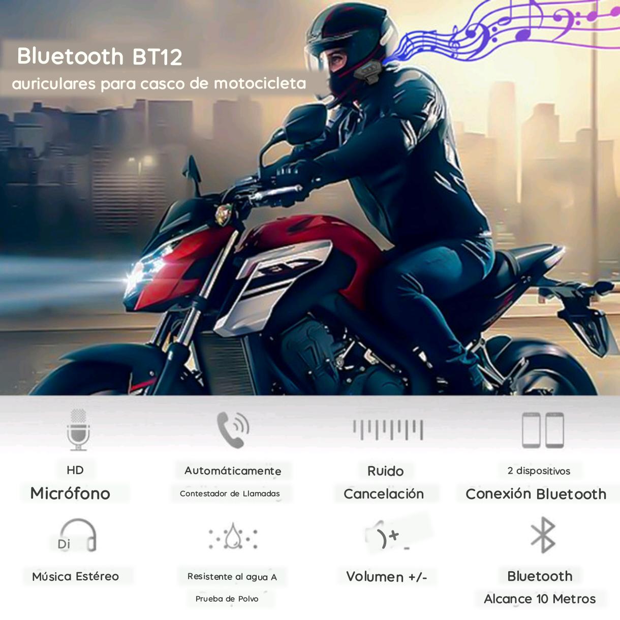 Audífonos Bluetooth para Casco de Moto BT-12🏍️